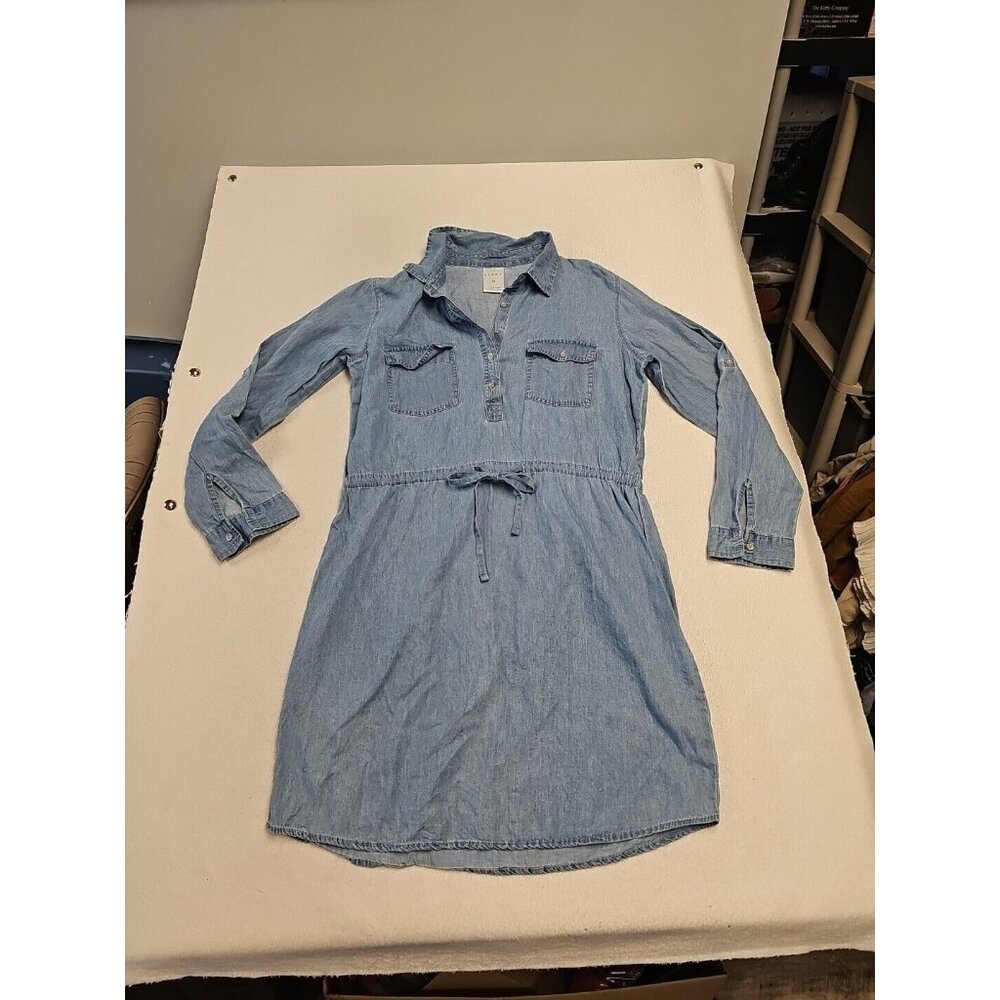 Serra Light Wash Lycocell Drawstring Waist Lightweight Button Front Dress Medium